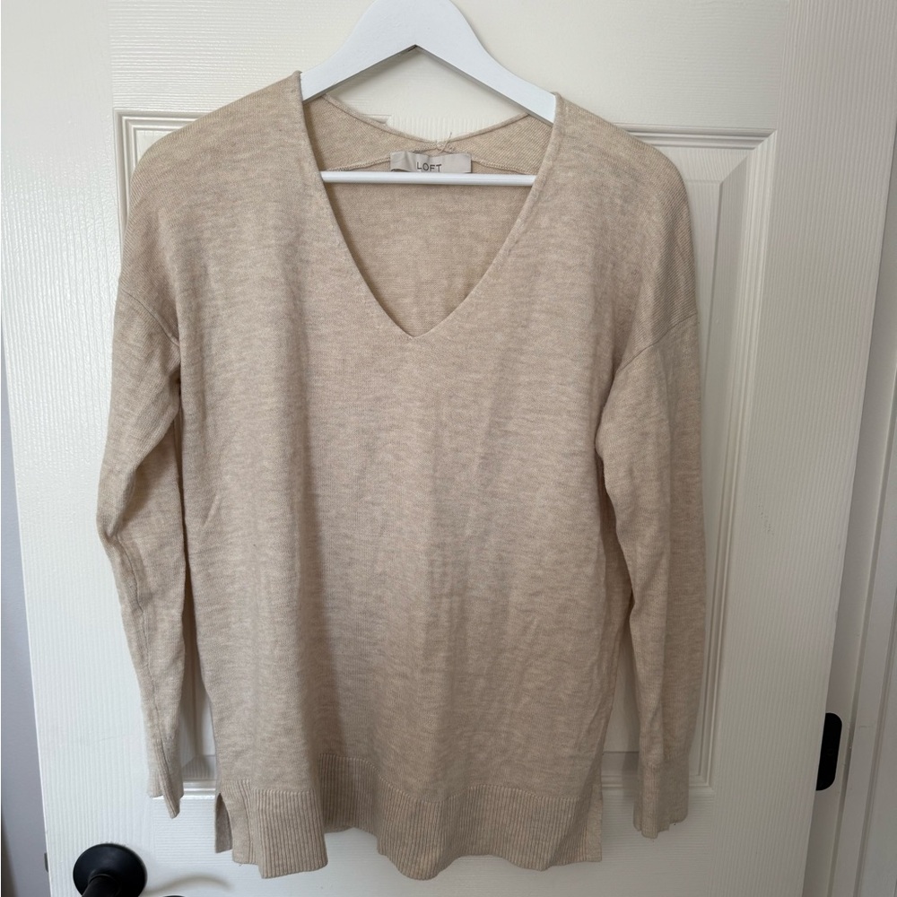 LOFT Beige V-Neck Sweater